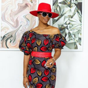 HARRIET AFRICAN PRINT OFF SHOULDER FITTED DRESS