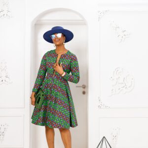KEITA AFRICAN PRINT ZIP FRONT DRESS [GREEN]