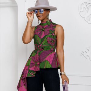 MEENA AFRICAN PRINT ASYMMETRIC TOP [PINK]