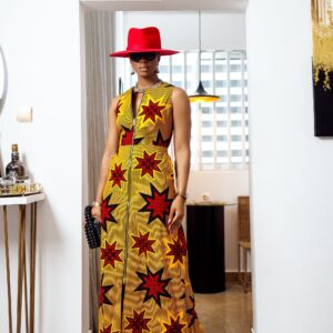 HALIMA AFRICAN PRINT MAXI FRONT ZIP DRESS [MULTICOLOR]