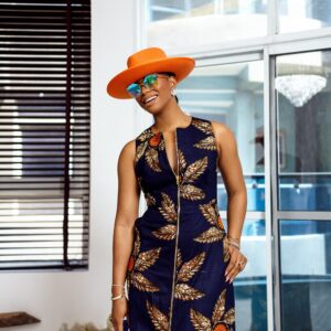 HALIMA AFRICAN PRINT MAXI FRONT ZIP DRESS [NAVY BLUE]