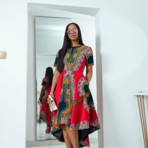 ANGELINA AFRICAN PRINT HI-LOW DRESS