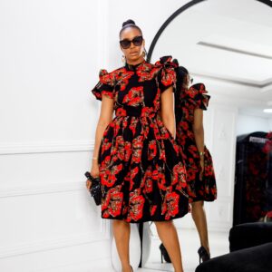 VALERIE AFRICAN PRINT HIGH NECK DRESS [BLACK]