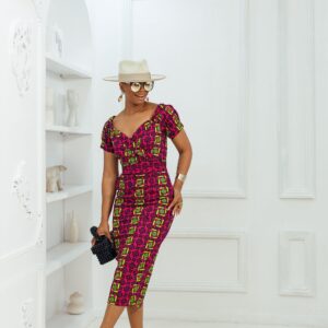 IDIA AFRICAN PRINT OFF SHOULDER MIDI DRESS