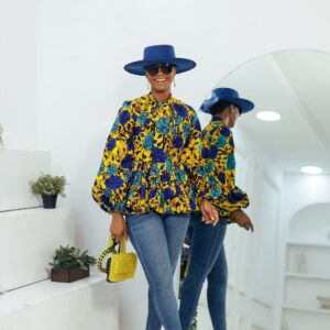 BIBI AFRICAN PRINT PUFF SLEEVE TOP [FLORAL]