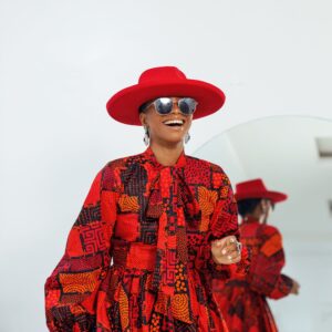 BIBI AFRICAN PRINT PUFF SLEEVE TOP [RED]