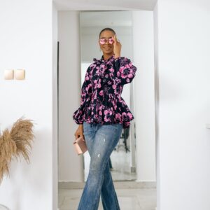 BIBI AFRICAN PRINT PUFF SLEEVE TOP [PINK]