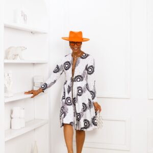 KEITA AFRICAN PRINT ZIP FRONT DRESS [WHITE]