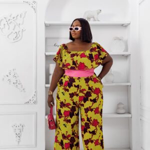 NANA AFRICAN PRINT OFF SHOULDER JUMPSUIT
